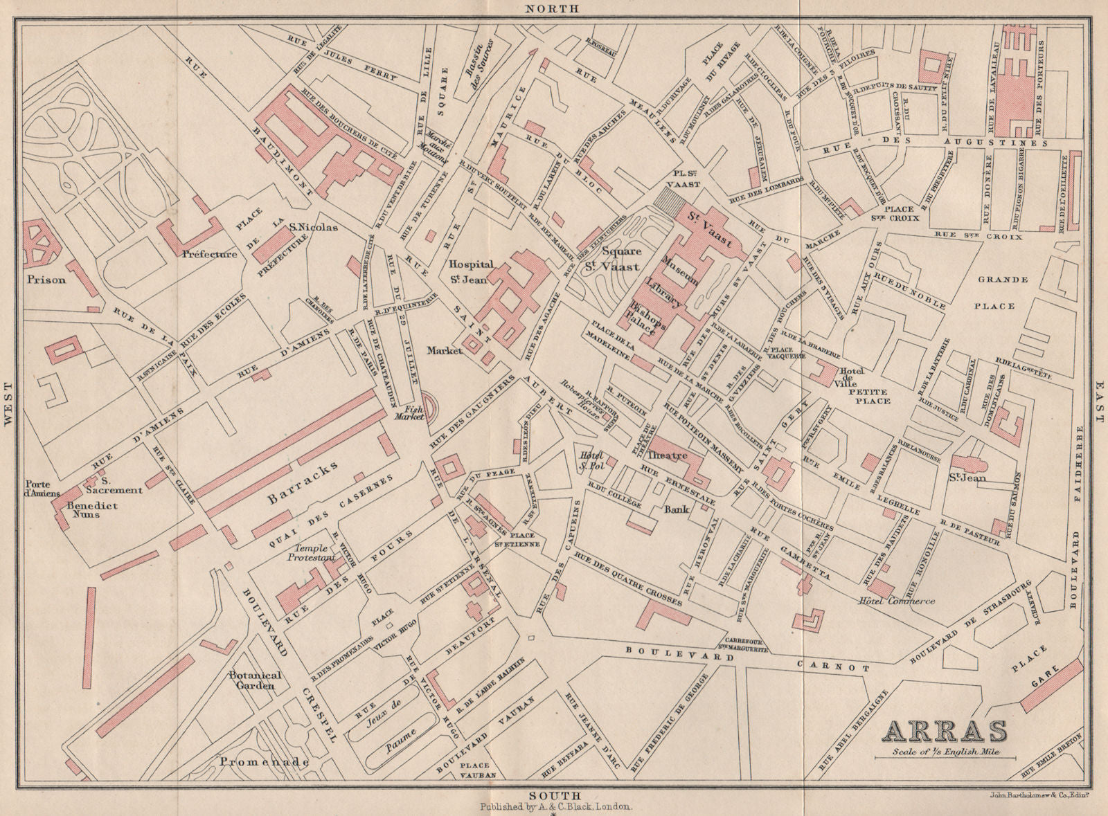 ARRAS antique town city plan de la ville. Pas-de-Calais 1913 old map